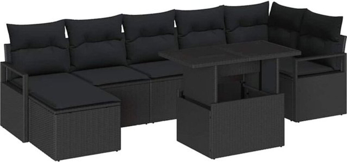 vidaXL Garten-Sofa-Set aus Poly-Rattan mit Speicherfunktion in Schwarz, 8-teilig - Bild 1