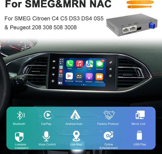 AUTOABC Kabelloses CarPlay und Android Auto Modul mit Mirror Link und Bluetooth für Peugeot SMEG Systeme (208, 308, 508, 3008) sowie Citroen C4, DS3, DS4, DS5 - Bild 1
