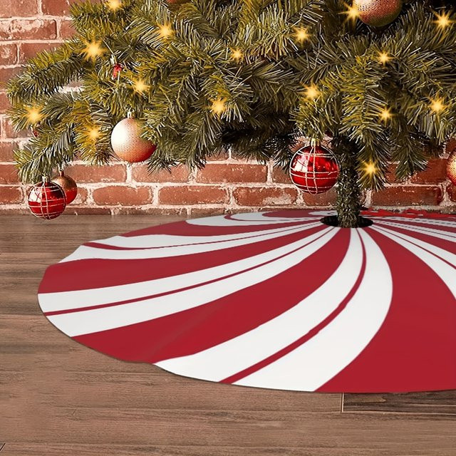 VIKAMA Weihnachtsbaumrock im Zuckerrohr-Süßigkeit-Design, rot-gestreift, Textil-Dekoration für innen und außen - Bild 1