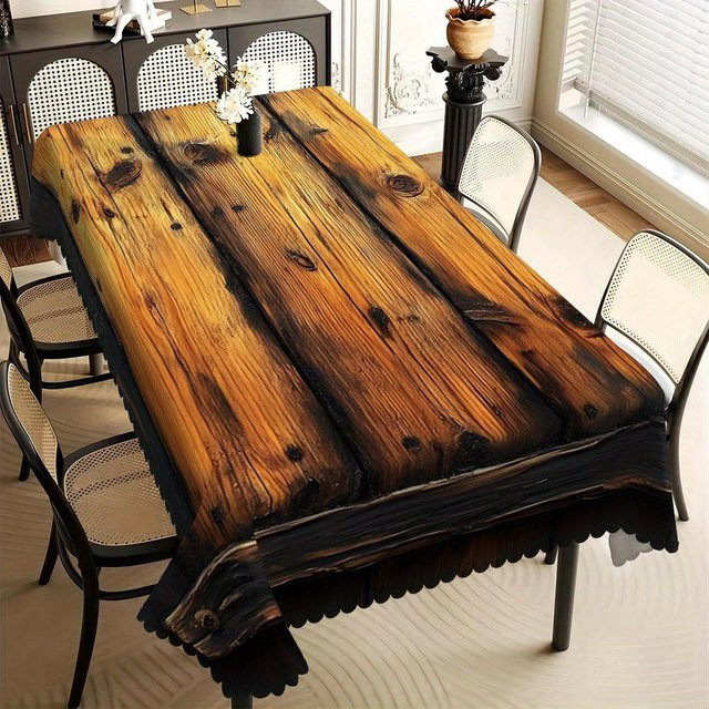 Fleckenabweisende Tischdecke von JMG Household Supplies mit rustikalem Holzplanken-Print in Braun, B/B: 140 x 140 cm - Bild 1
