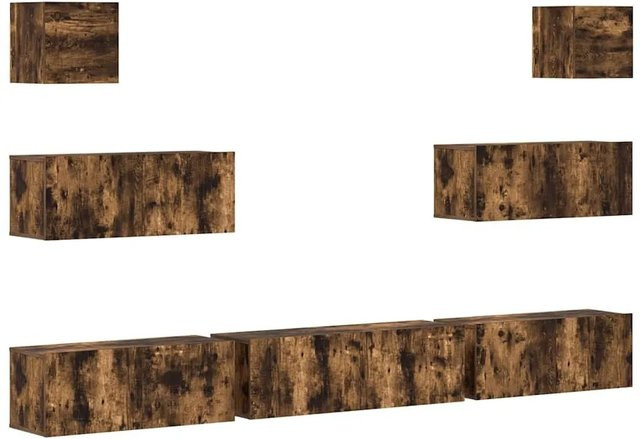 vidaXL 7-teiliges TV-Schrank-Set aus Holzwerkstoff in Räuchereiche, Braun, Wandmontage für dein Wohnzimmer - Bild 1