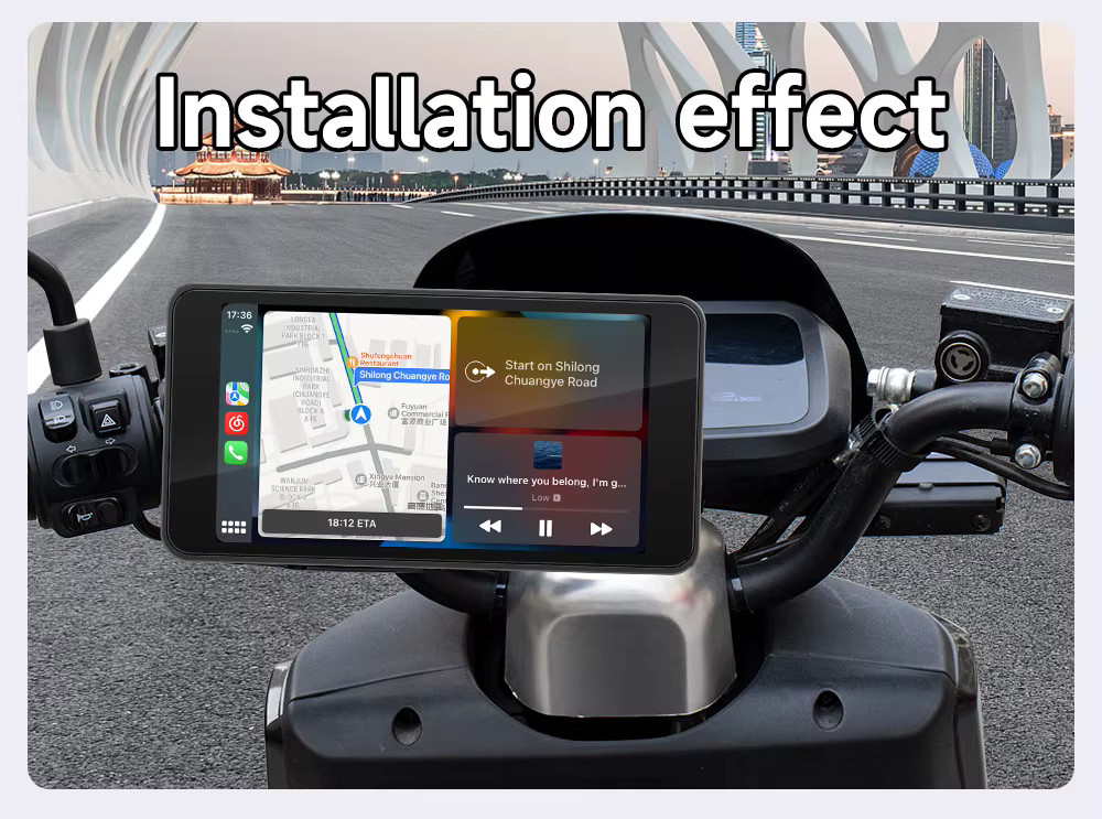 BQCC Motorrad-DVR mit 4,7 Zoll IPS-Display, kabelloses CarPlay und Android Auto, wasserdichter tragbarer Monitor in Schwarz - Bild 4