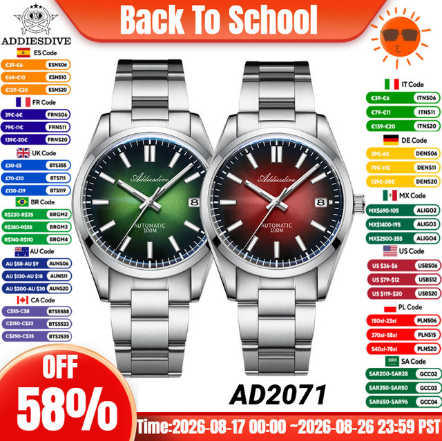 ADDIESDIVE Armbanduhr, Automatik, Edelstahl, Saphirglas, Grün, Herren - Bild 1