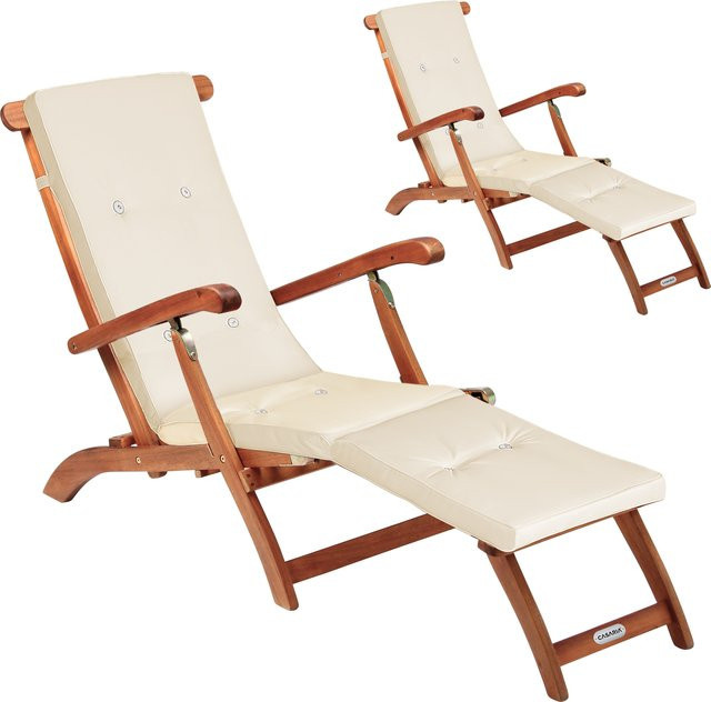 CASARIA Gartenliege Queen Mary 2er-Set aus FSC-zertifiziertem Akazienholz mit wetterfesten Auflagen in Creme/Beige - Bild 1