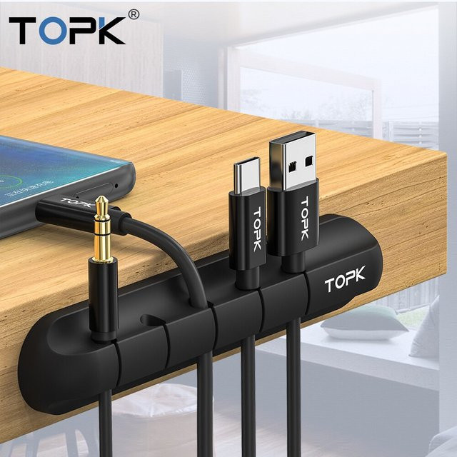 TOPK L16 Kabel-Organizer aus Silikon in Schwarz für Schreibtisch und USB-Kabelmanagement - Bild 1