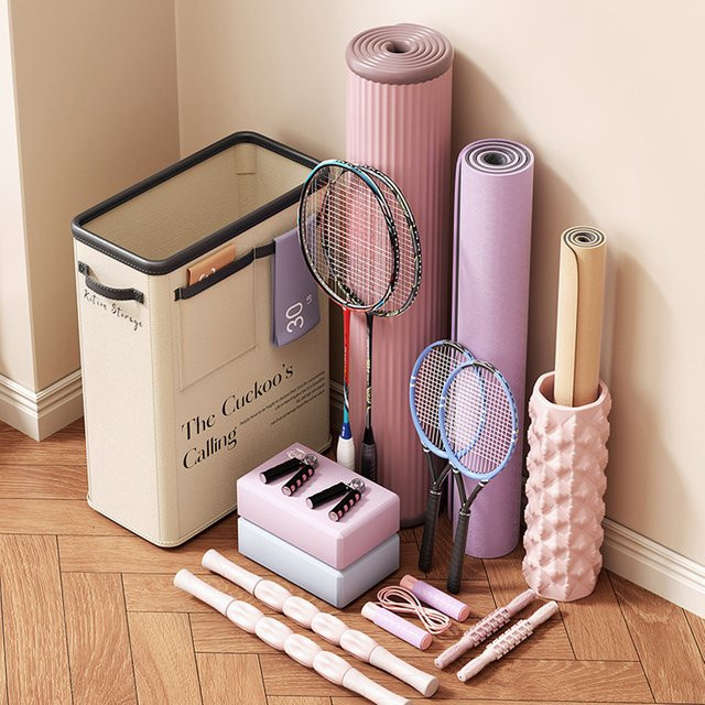 Jiahomily Faltbarer Aufbewahrungskorb aus Stoff in Beige als Organizer für Yoga-Matten und Sportausrüstung - Bild 1