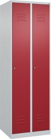 C+P Wäsche-Spind Classic PLUS mit 2 Abteilen, Stahlkonstruktion, Zylinderschloss, Farbe: Lichtgrau/Rubinrot, H x B x T: 185 x 60 x 50 cm - Bild 1