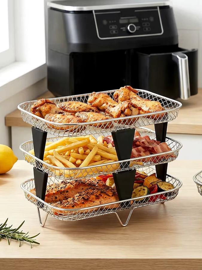 Willstar 3-teiliges stapelbares Luftfritteusen-Gestell aus Edelstahl in Silber mit antihaftbeschichtetem Grillkorb und Dehydrator-Korb - Bild 7