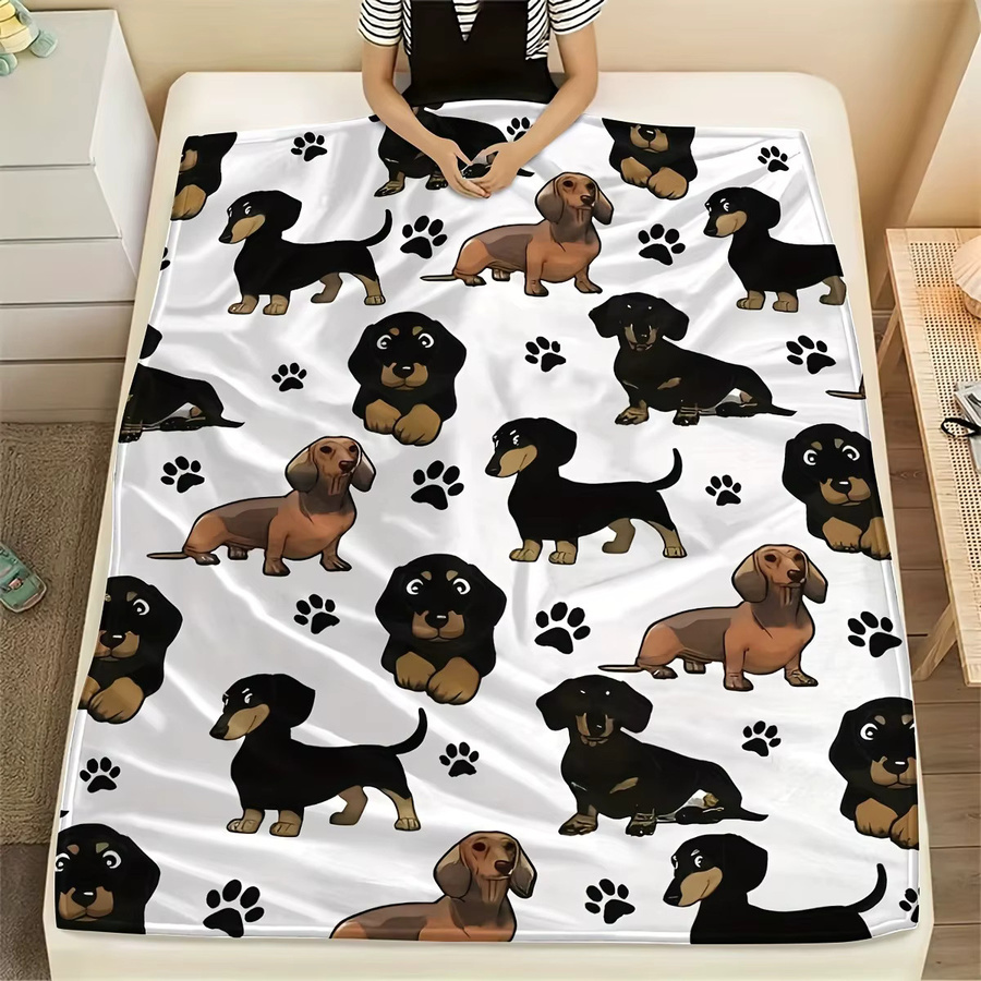 ZZN Dackel-Decke aus weichem Fleece in Multicolour, gemütlicher Hund-Überwurf B/T: 200 x 150 cm - Bild 2