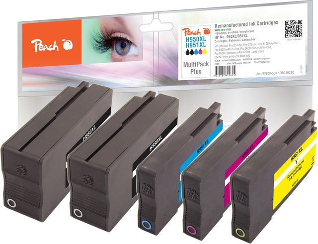 Peach Druckerpatronen Set XL für HP OfficeJet Pro 8610 e-All-in-One, ersetzt HP No. 950XL und 951XL, wiederaufbereitet, Multicolor (2x Schwarz, Cyan, Magenta, Gelb) - Bild 1