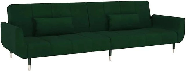 vidaXL Schlafsofa 2-Sitzer mit 2 Kissen Dunkelgrün Samt mit Schlaffunktion und Click-Clack-Mechanismus - Bild 1