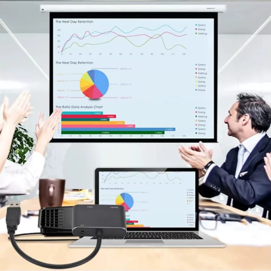 YIGETOHDE 3-in-1 USB 3.0 zu HDMI und VGA Konverter mit Audio, 1080P Auflösung, Schwarz - Bild 4