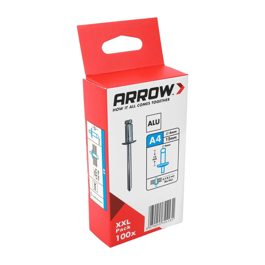 Arrow Blindniete RA aus Aluminium, Farbe Silber/Grau, Durchmesser: 4 mm, Länge: 12 mm, 100 Stück - Bild 2