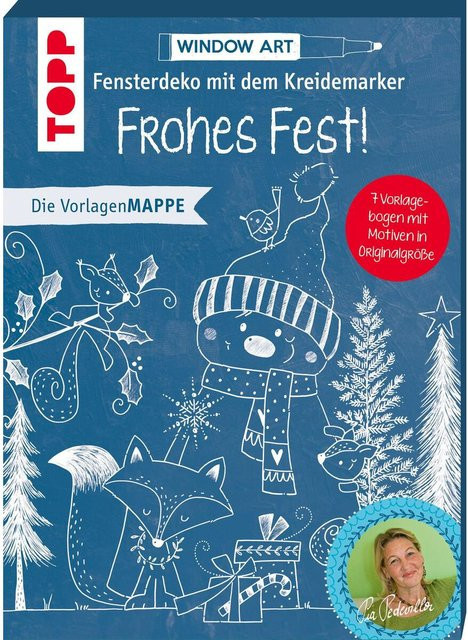 Vorlagenmappe Fensterdeko mit Kreidemarker Frohes Fest in Blau - Bild 1