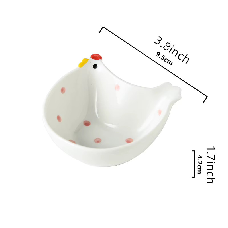 4er-Set Keramik-Gewürzplatten in Hühnerform, weiße Mini-Dip-Schalen mit Punktmuster - Bild 2