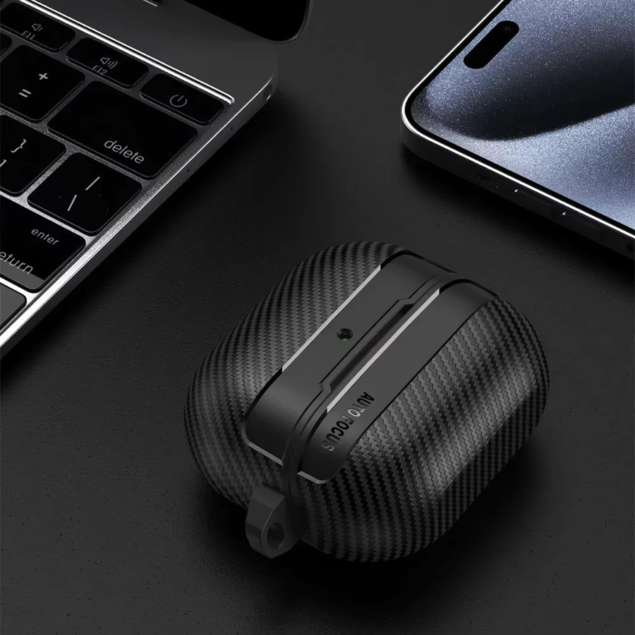 Stoßfeste Silikon-Kopfhörerhülle mit Karbonfaser-Textur für Samsung Galaxy Buds 3 und Buds3 Pro in Schwarz - Bild 2