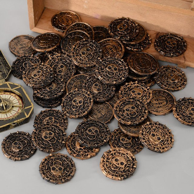 ZQNYCY Piratenmünzen aus Kunststoff in Gold und Braun für Halloween, Geburtstage oder als Schatztruhen-Dekoration - Bild 1
