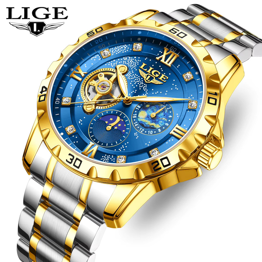 LIGE Armbanduhr Edelstahl, Automatik, Blau, Herren - Bild 6