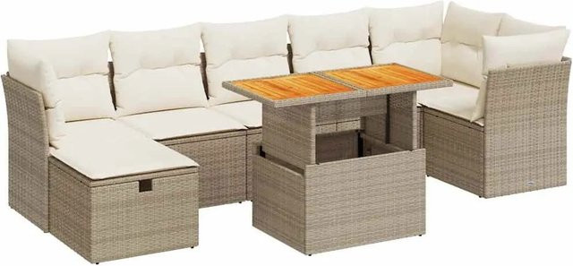 vidaXL 8-teilige Garten-Sofagarnitur aus Poly-Rattan und Akazie in Beige-creme - Bild 1