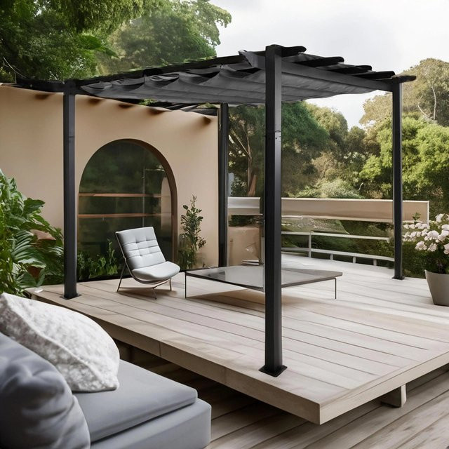 Aluminium Pergola MCW-N93 Gartenpavillon mit Schiebedach in Anthrazit, B/T: 300 x 300 cm, Höhe: 240 cm - Bild 1