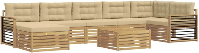 vidaXL Outdoor-Sofagarnitur in U-Form aus Akazienholz mit 8 Kissen in Weiß und Beige - Bild 1