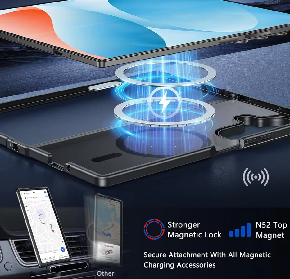UYUXIO Magnetische transparente Handyhülle für Samsung Galaxy Z Fold 7, kabelloses Laden, Schwarz - Bild 2