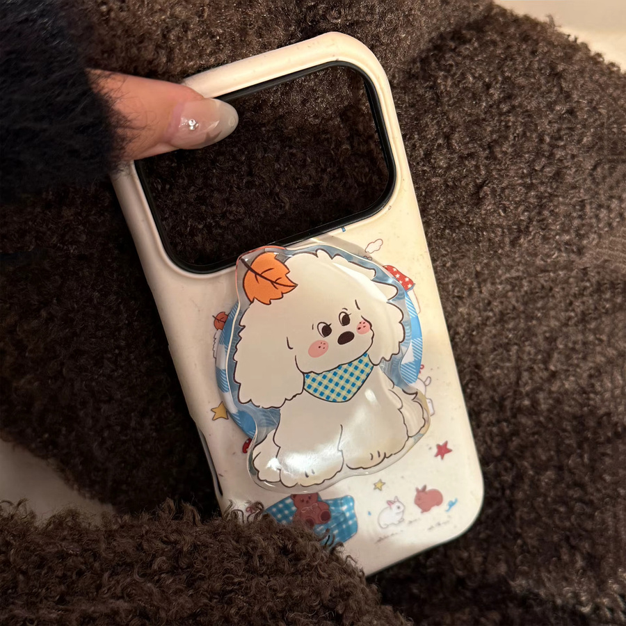 MUQGEW Magnetische Stoßfeste Hard Cover Handyhülle mit Koreanischem Cartoon Ahornblatt Welpen Design für iPhone 17 16 15 14 13 12 11 Pro Max, Mehrfarbig - Bild 3