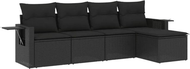 vidaXL 5-tlg. Garten-Sofagarnitur aus Poly-Rattan in Schwarz mit Kissen und pulverbeschichtetem Stahlgestell - Bild 1
