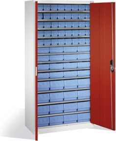 C+P Magazinschrank mit 72 Regalkästen, Front Rubinrot und Korpus Lichtgrau, H x B x T: 198 x 100 x 42 cm - Bild 1