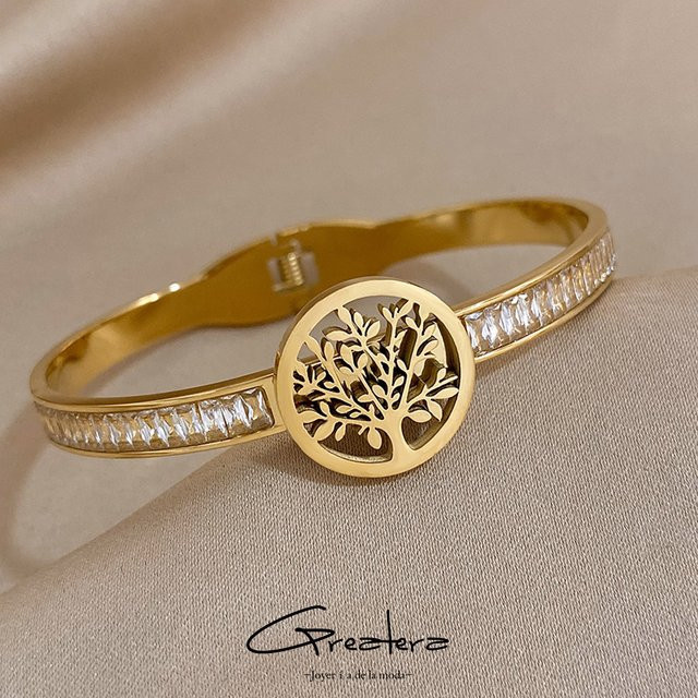 Greatera Armband Edelstahl, vergoldet, Zirkonia, Baum des Lebens - Bild 1