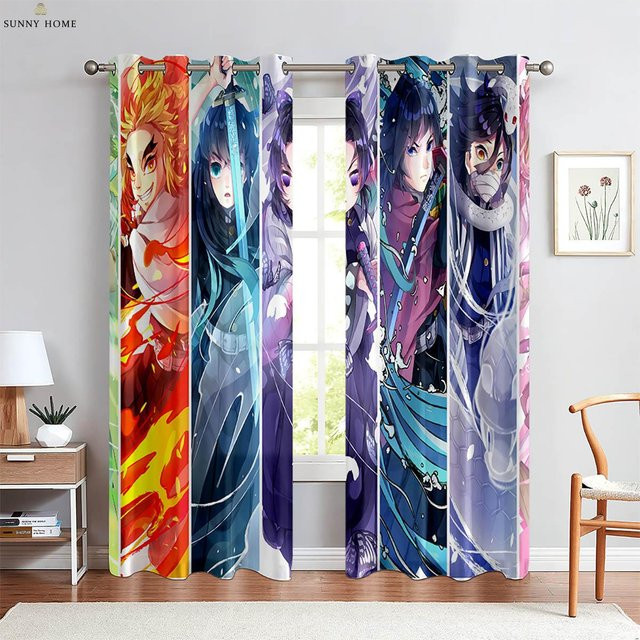 Yiran Furniture Dekorative Anime Cartoon Vorhänge mit Japanischem Comic-Print, 2er-Set, Mehrfarbig, Breite: 100 cm, Höhe: 240 cm - Bild 1
