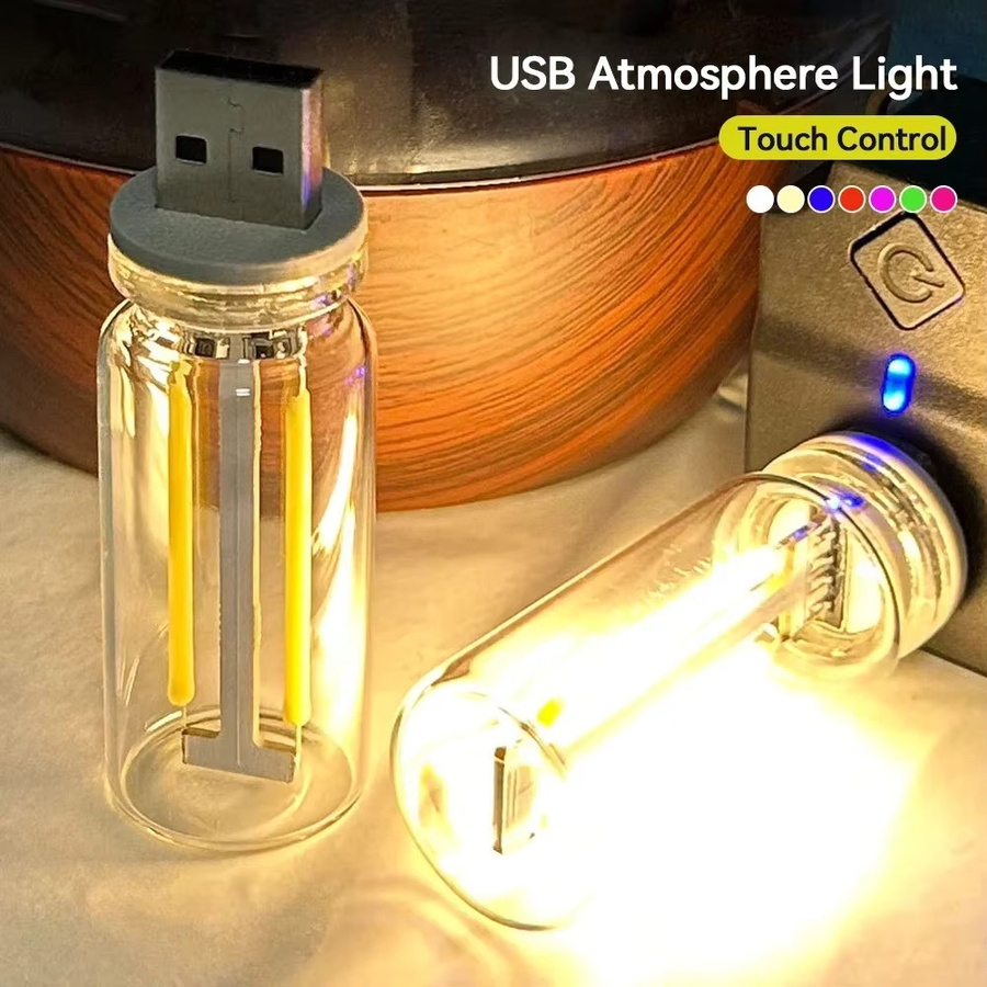 Retro LED Edison Glühbirne mit Filament und Touch-Dimmer, transparente USB-Campinglampe 5V - Bild 2
