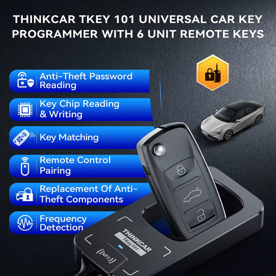 THINKCAR TKEY 101 Universeller Autoschlüssel-Programmierer in Schwarz mit 6 Fernbedienungen zur Programmierung von Auto-Diebstahlschutzsystemen für MUCAR 892BT und 689BT - Bild 2