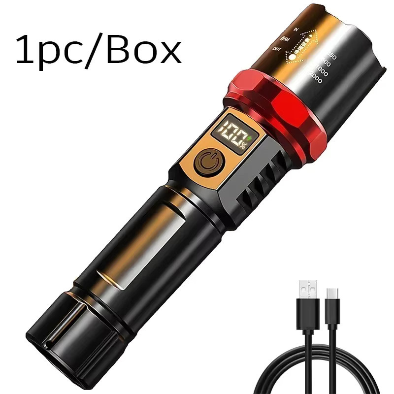 Heinast Taktische LED-Taschenlampe in Schwarz mit Display und USB-Aufladung für Camping und Angeln - Bild 6