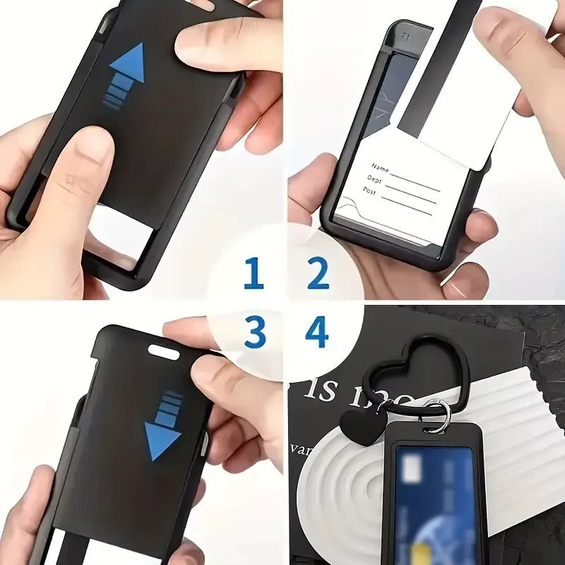 Transparenter Kartenhalter aus Kunststoff mit Schlüsselanhänger in Schwarz für Buskarten, Essenskarten, Campuskarten und Arbeits-ID-Karten - Bild 3