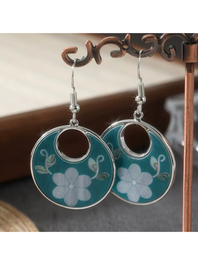YoYo Hängeohrringe, Blau, Blumen-Blätter-Muster, Damen - Bild 6