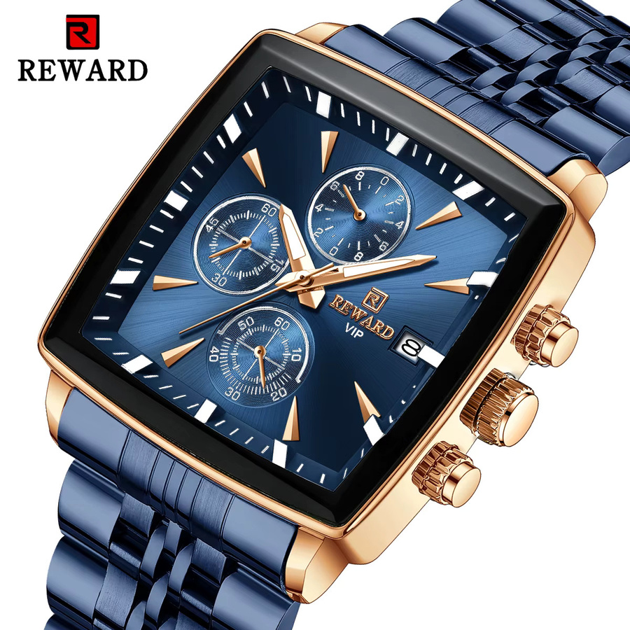 REWARD Armbanduhr Quarz, Roségold, Blau, Rechteckig, Herren - Bild 6