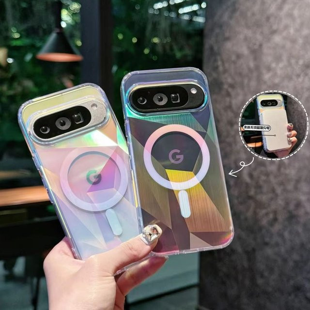 Magnetische Schutzhülle mit Gradient-Laser-Diamantmuster für Google Pixel 10 Pro XL, 10A, 9 Pro XL und 9A, Transparent, MagSafe kompatibel - Bild 1