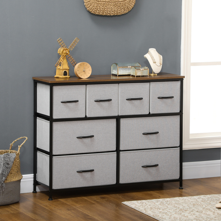 HOMCOM Kommode mit 8 Schubladen aus Stoff und Stahlstruktur in Schwarz, B/T/H: 100 x 30 x 78 cm - Bild 2
