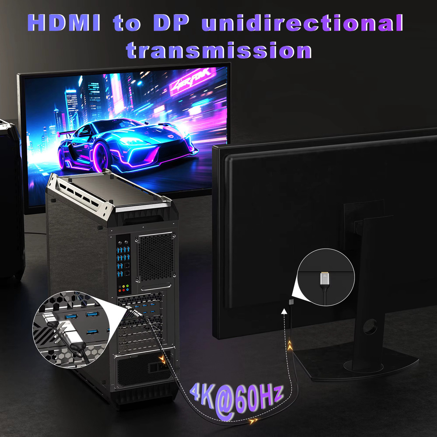 HDMI auf DisplayPort Kabel für 4K@60Hz, Adapter von HDMI Quelle zu DisplayPort Monitor, Schwarz, inklusive USB-Netzkabel für PC, Laptop, PS5 und Xbox - Bild 4