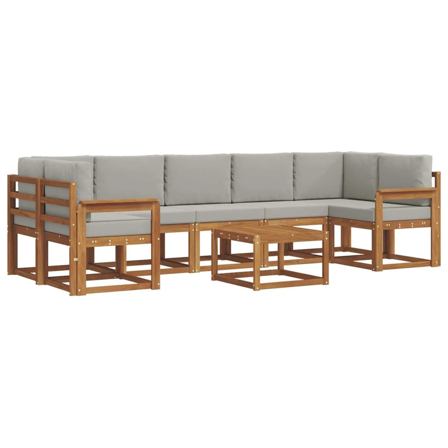 vidaXL Outdoor-Sofagarnitur L-Form aus Akazienholz mit 8 Kissen in Natur und Hellgrau - Bild 2
