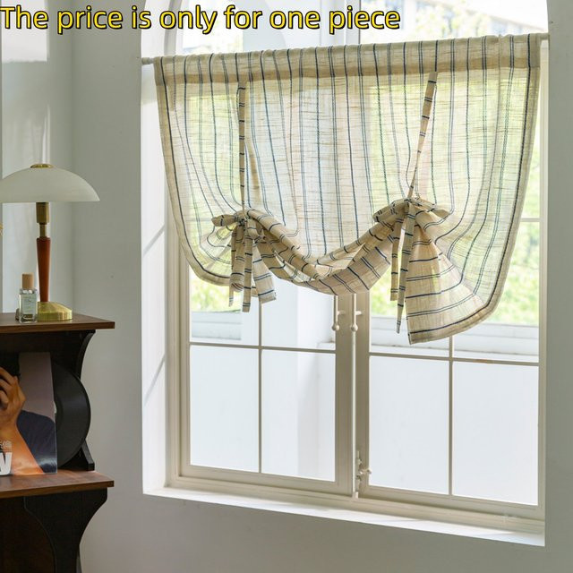 CENTURyMiG Japanischer Leinen-Scheibenvorhang mit vertikalem Streifenmuster in Beige, Kurzvorhang für kleine Fenster oder als Raumteiler, B: 100 cm, H: 130 cm - Bild 1
