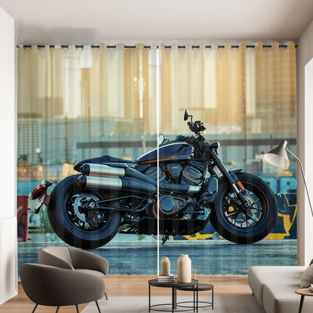 Yiran Furniture Vorhang Set mit Motorrad-Print, 2er-Pack, halbtransparent, Polyester, Mehrfarbig, B/T/H: 100 x 50 x 230 cm - Bild 1