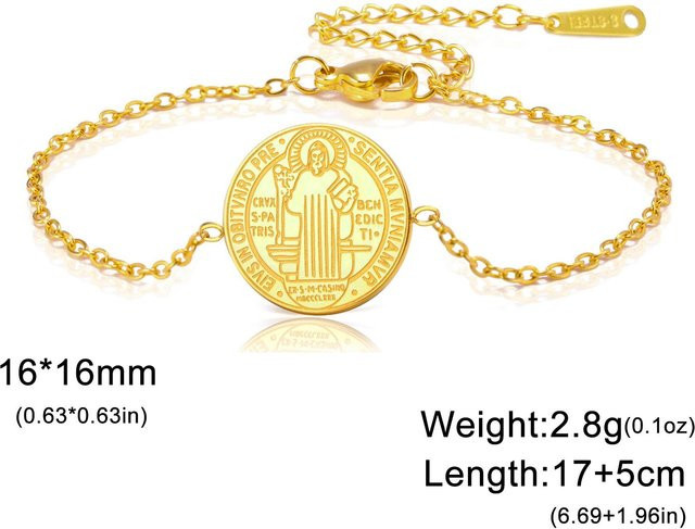 Armband Heiliger Benedikt Kreuz Charm, Edelstahl, Damen, 17-22cm - Bild 1