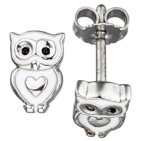 Colkid Kinder Ohrstecker Eule Herz, 925 Silber - Bild 1