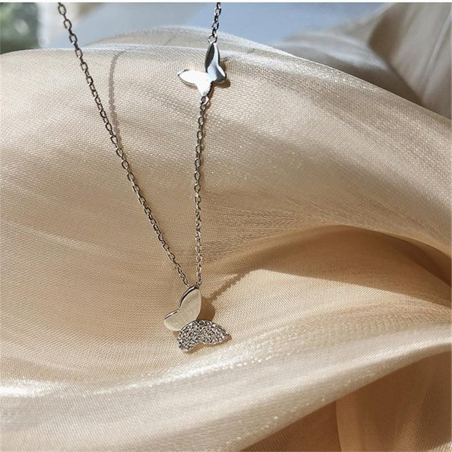 Halskette 925 Silber, Kristall Schmetterling Charm Anhänger, Damen - Bild 1