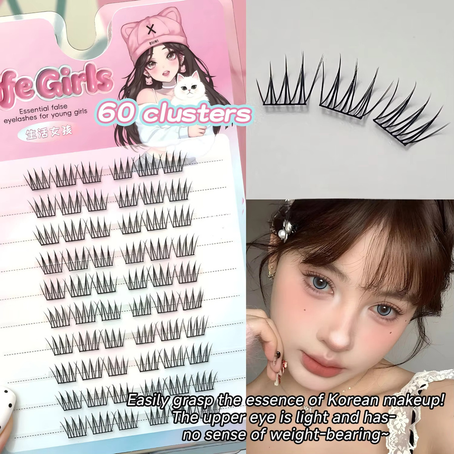 Life Girls Idol Falsche Wimpern, 60 Cluster, 7–9 mm, natürlich, C-Gekräuselt - Bild 4
