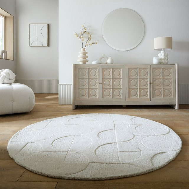 Wollteppich Kadima Design geometrisch in Elfenbein, Durchmesser: 160 cm - Bild 1