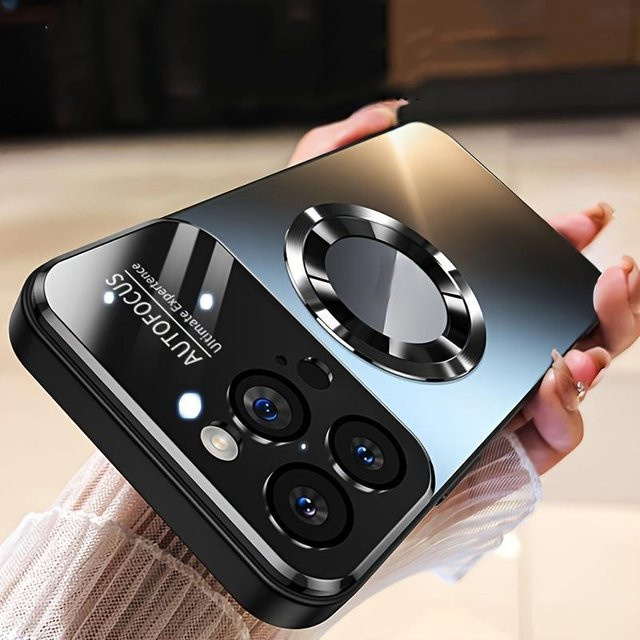 Luxuriöse Titan iPhone Hülle mit Magnetabdeckung und Kameraobjektivschutz für iPhone 16 15 14 Pro Max, matt und kratzfest, Schwarz - Bild 1