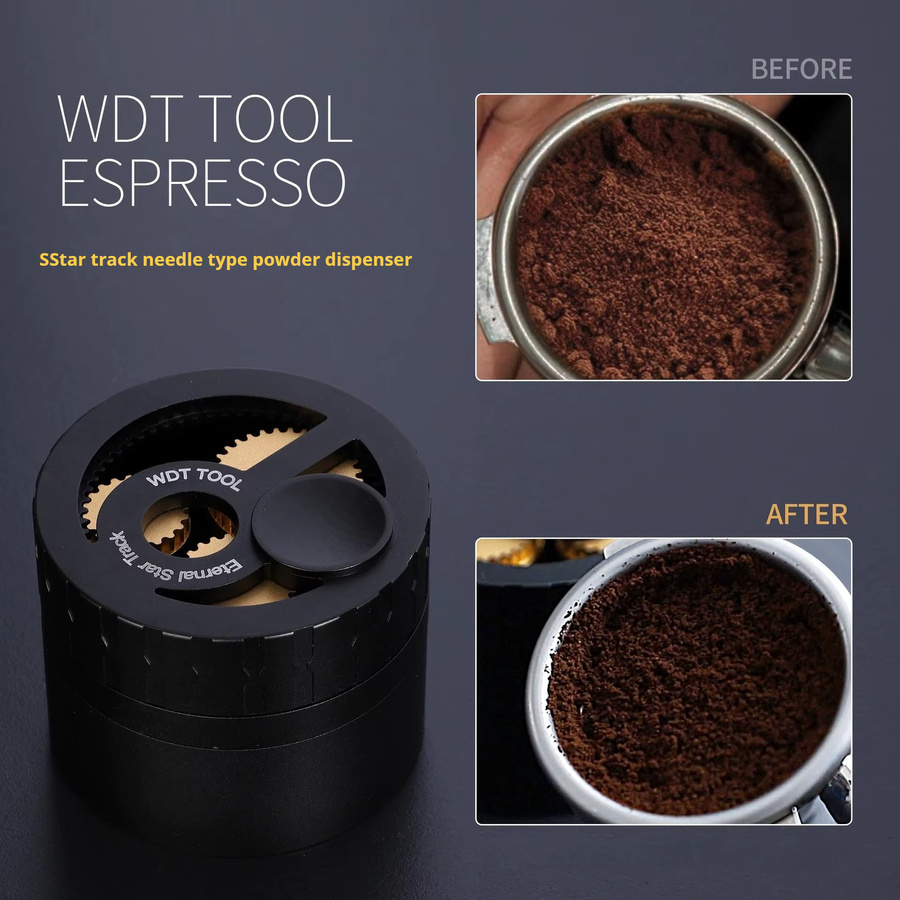 YUAN-ECT Eternal Star Track Kaffeeverteilungstool für 58 mm Siebträger, Espresso-Rührer und WDT-Werkzeug mit Dosierring, Schwarz, Edelstahl - Bild 2